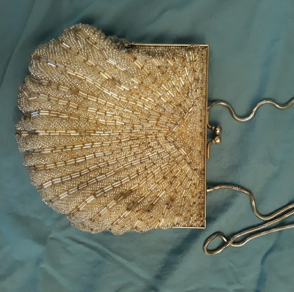 Vintage, beaded silver purse evening bag